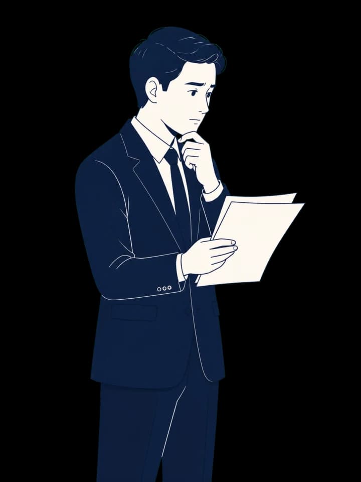 複数の技術課題を前に、どこから決めるか少し困っている社内の判断者のイラスト